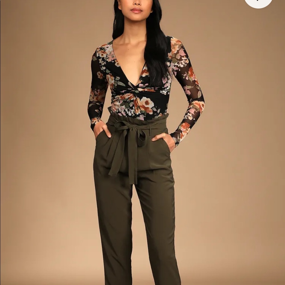 Majorly Moody Black Floral Twist-Front Long Sleeve Mesh Bodysuit- runs small